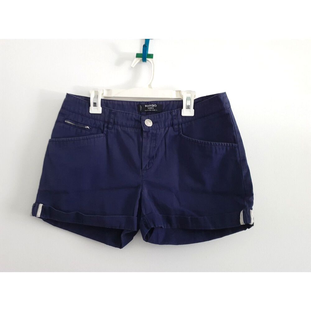 Mango Basics Womens Chino Navy Blue 100% Cotton Turn Up Hem Shorts Size 4